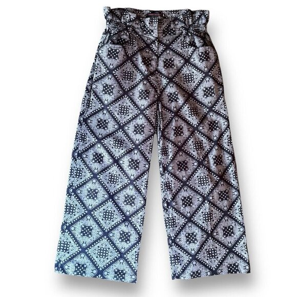 Harvey Faircloth Womens Pants Sz 8 Blue Paper Bag Waist Wide Leg Bandana Print - Picture 1 of 7
